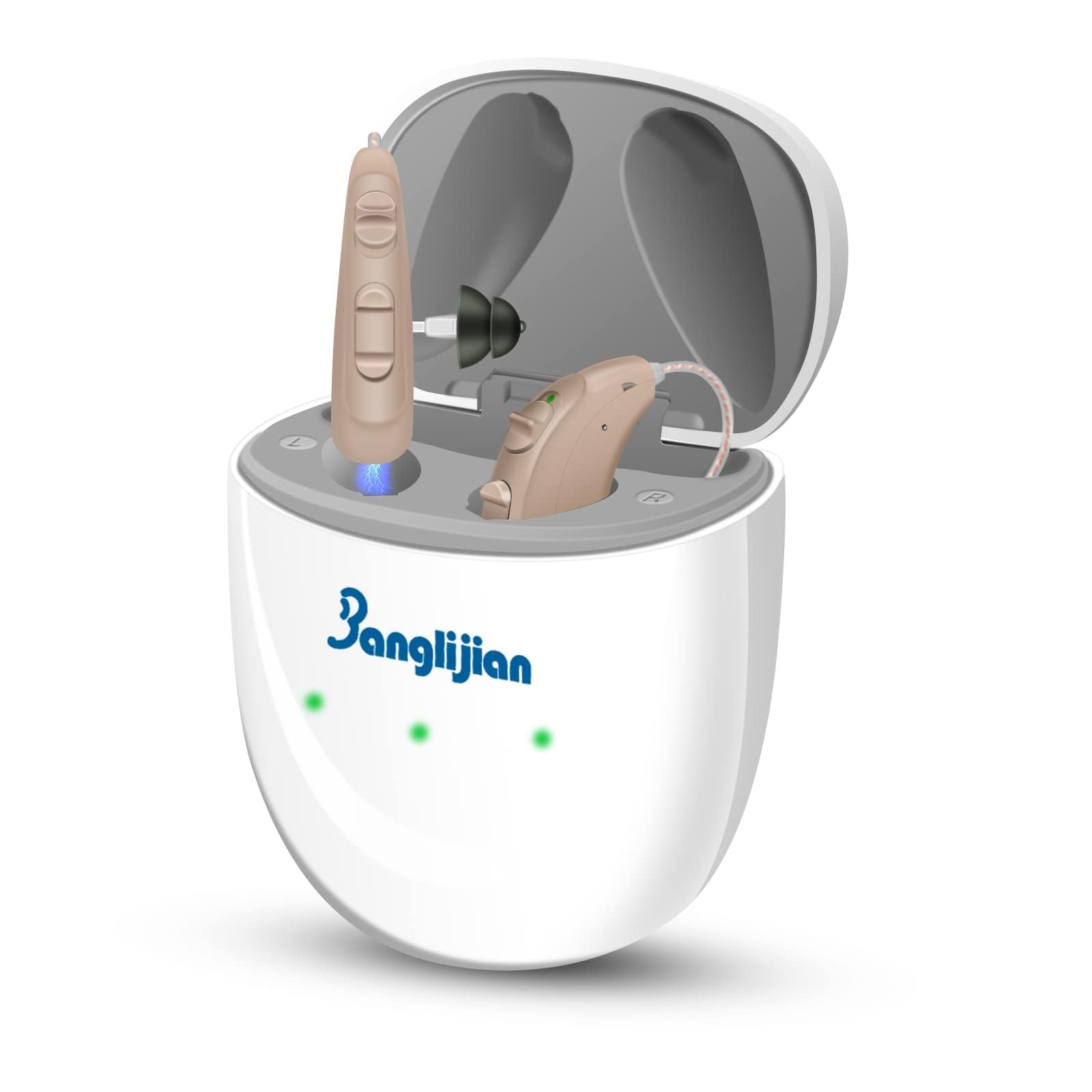 Banglijian BL04RD OTC Hearing Aids for Seniors - Rechargeable RIC Receiver in Canal Design, 16-Channel Clear Sound with Intelligent Noise Cancelling & Lower Distortion, Easy Operation (Pair, Beige)
