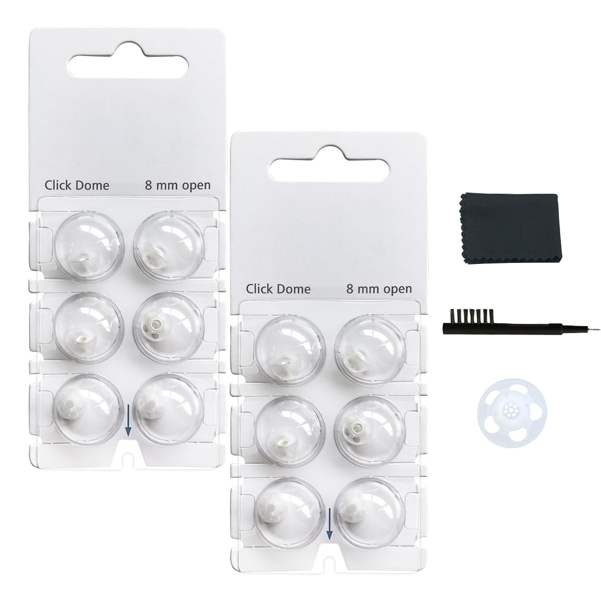 Click Dome 8mm Open for Connexx,Siemens,Signia and Rexton RIC Hearing Aids with Cleaning Brush Tools (8MM)