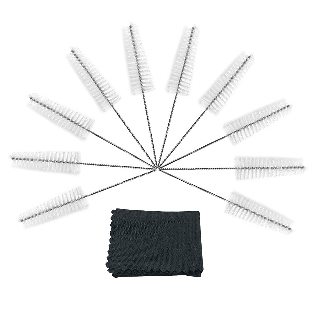Hearing Aid Vent Earhook Tube Cleaning Brush Kit Tools Accessories with Carry Case (White- Pack of 10)