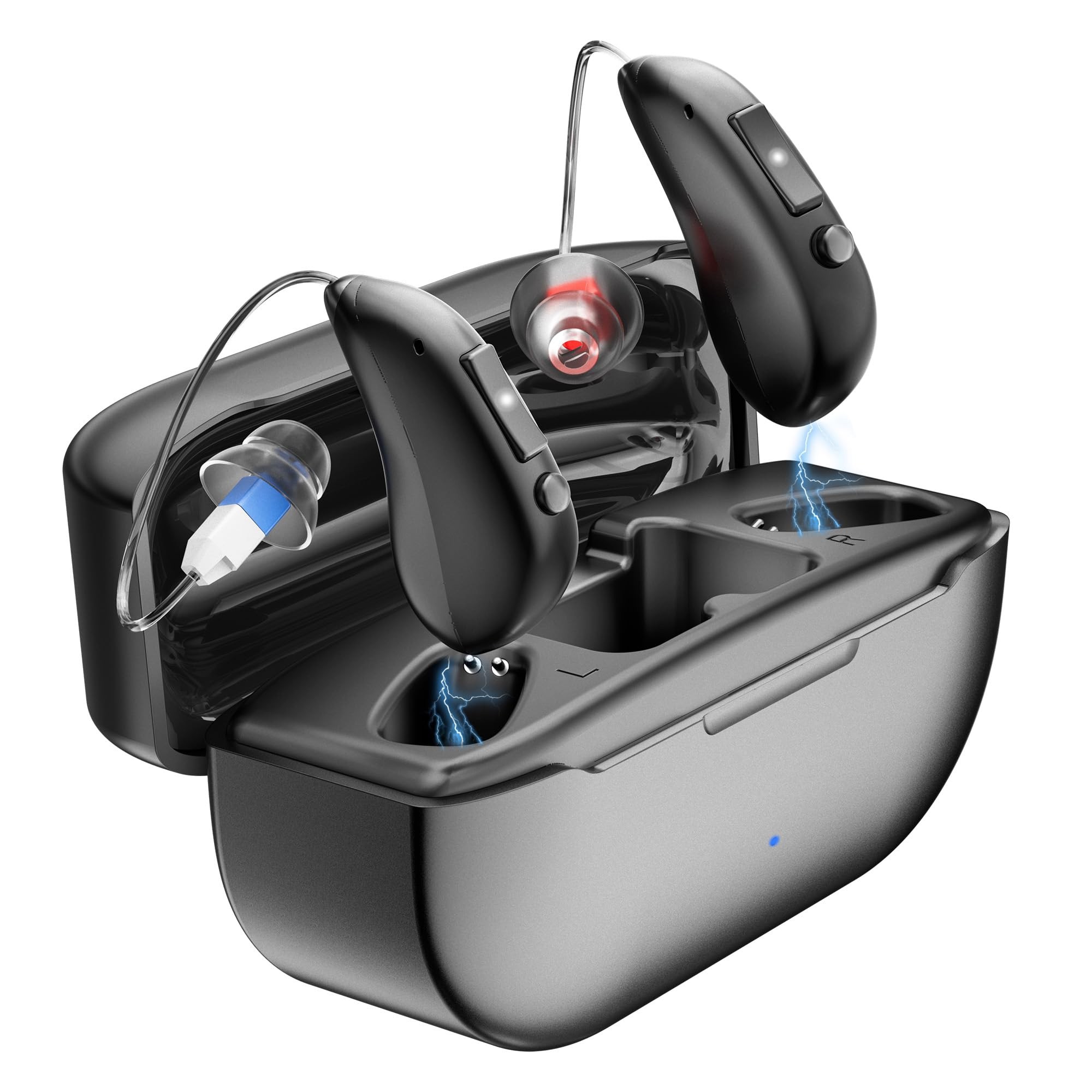 Hearing Aids Rechargeable Hearing Aids for Seniors with Moderate Hearing Loss, Hearing Amplifiers for Seniors with Noise Cancellation and Volume Control, Clear Sound Hearing Amplifiers, Black