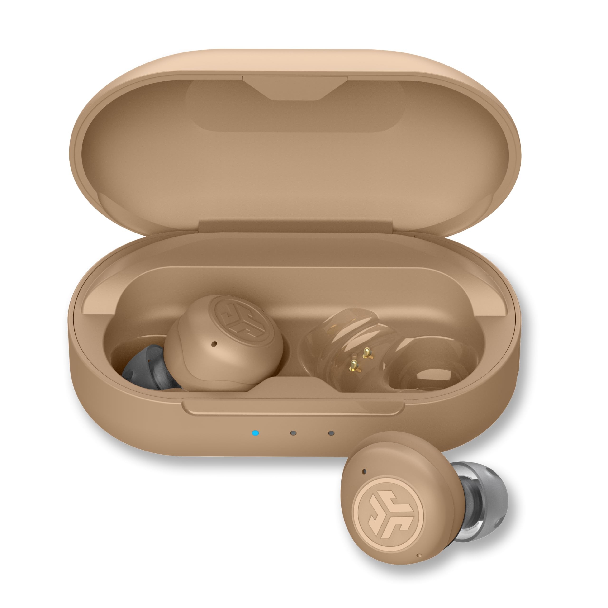 JLab Hear OTC Hearing Aid & Earbuds, Beige, Traditional Earbud Fit, Four Preset Hearing Modes, in-Ear Detection and Built-in Feedback Suppression, Independent Volume Control and Touch Controls