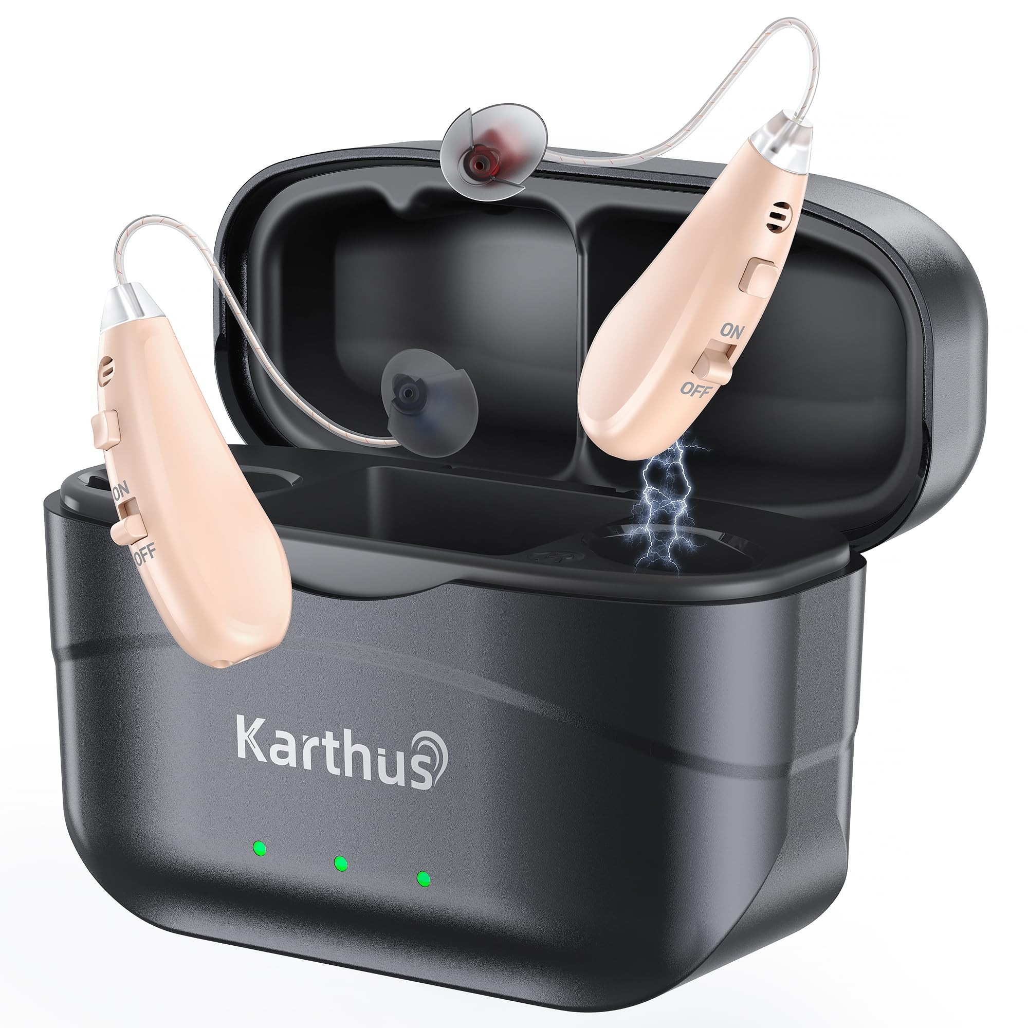 Karthus Hearing Aids, Rechargeable Hearing Aids for Seniors with Hearing Loss, Noise Cancelling & Clear Sound, Comfort & Invisible, 100H Long Battery, 7 Level Volume, One-Button Operation, Black