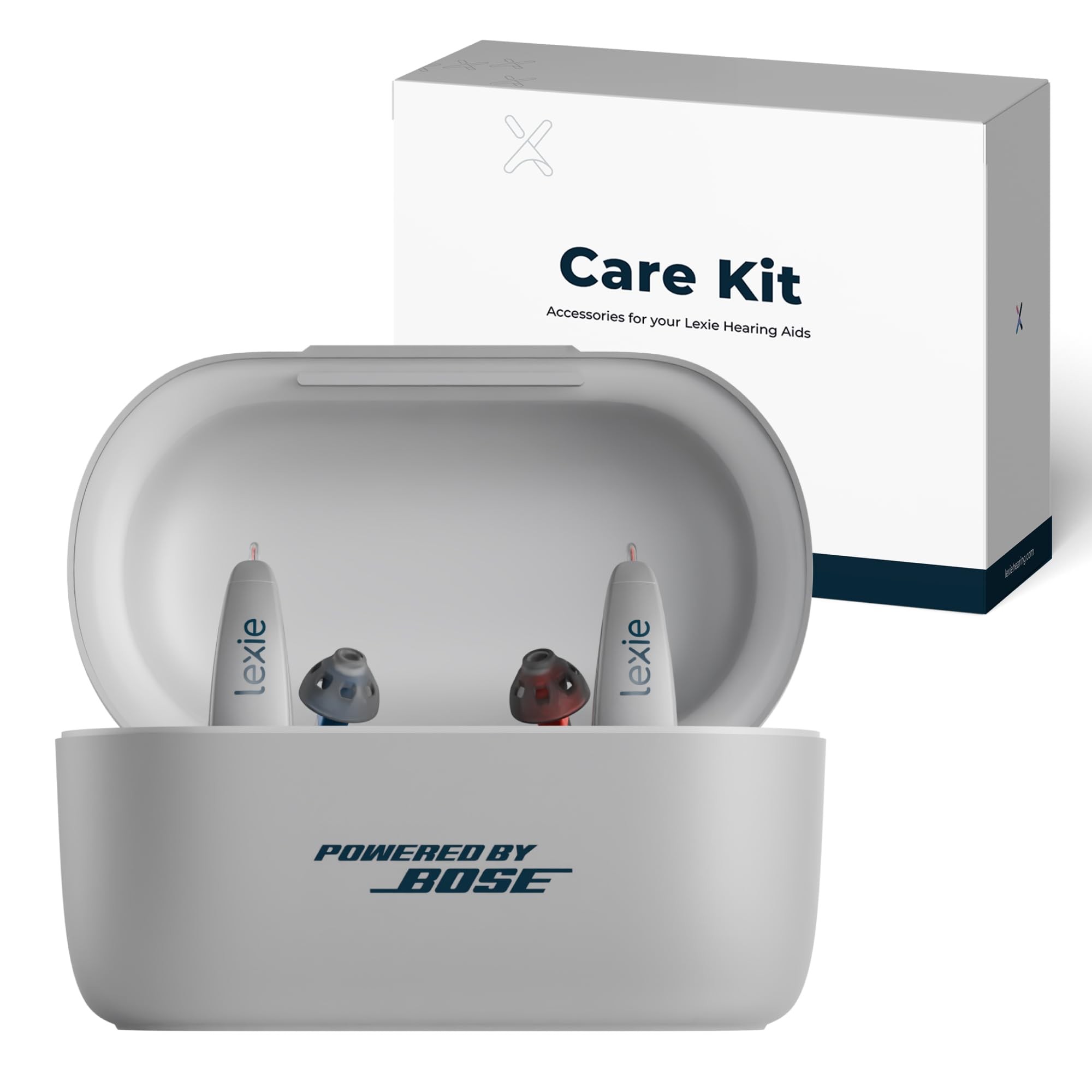 Lexie B2 Plus Rechargeable OTC Hearing Aids Powered by Bose & Cleaning Care Kit Bundle - Comfortable All Day Self-Fit Solution, Noise Reduction, Bluetooth & App Control, with Wireless Charging Case