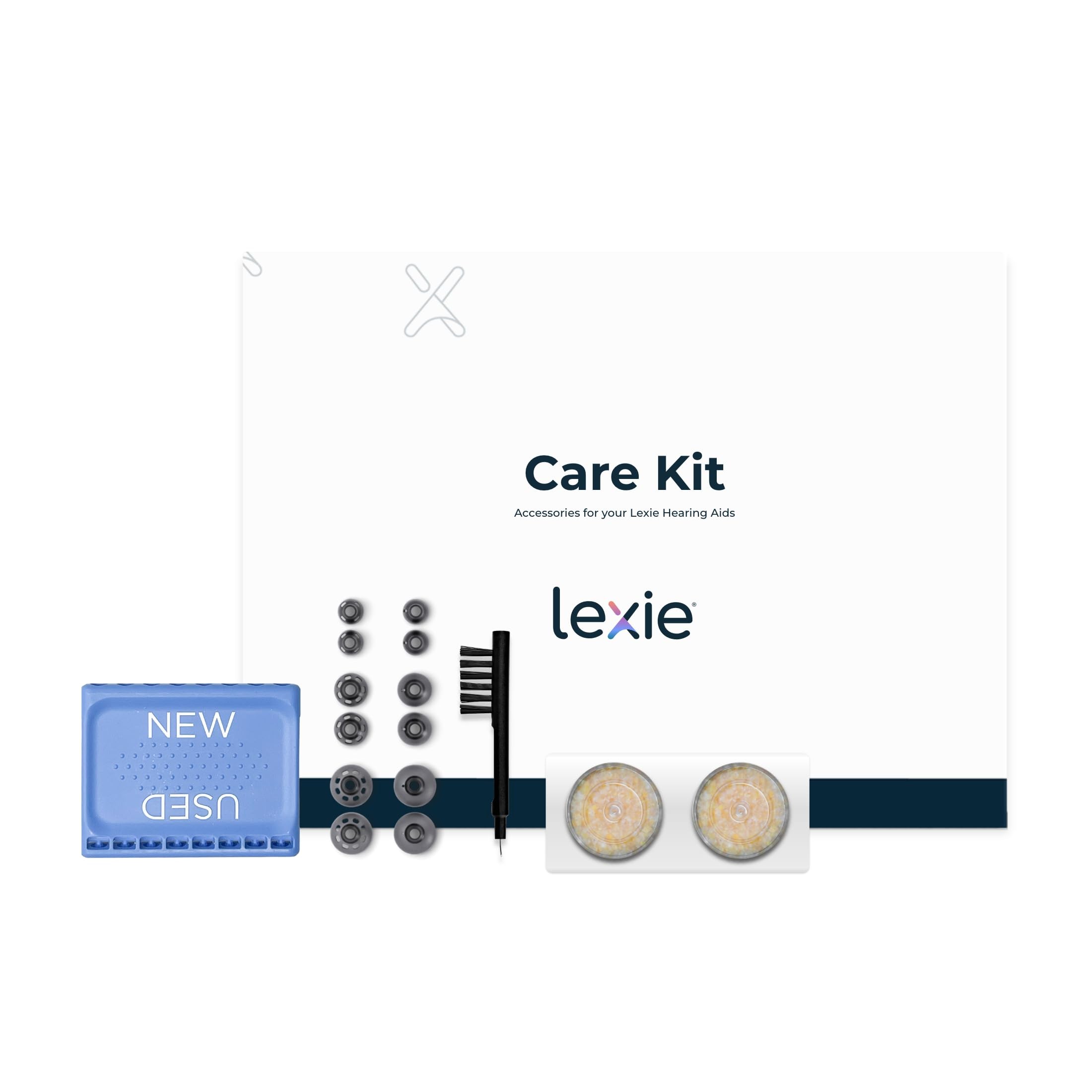 Lexie Cleaning Care Kit for B2 and B2 Plus OTC Hearing Aids Powered by Bose - Hearing Aid Care Kit Includes Cleaning Brush, Replacement Domes in 3 Sizes, Wax Guard Packs and Drying Capsules