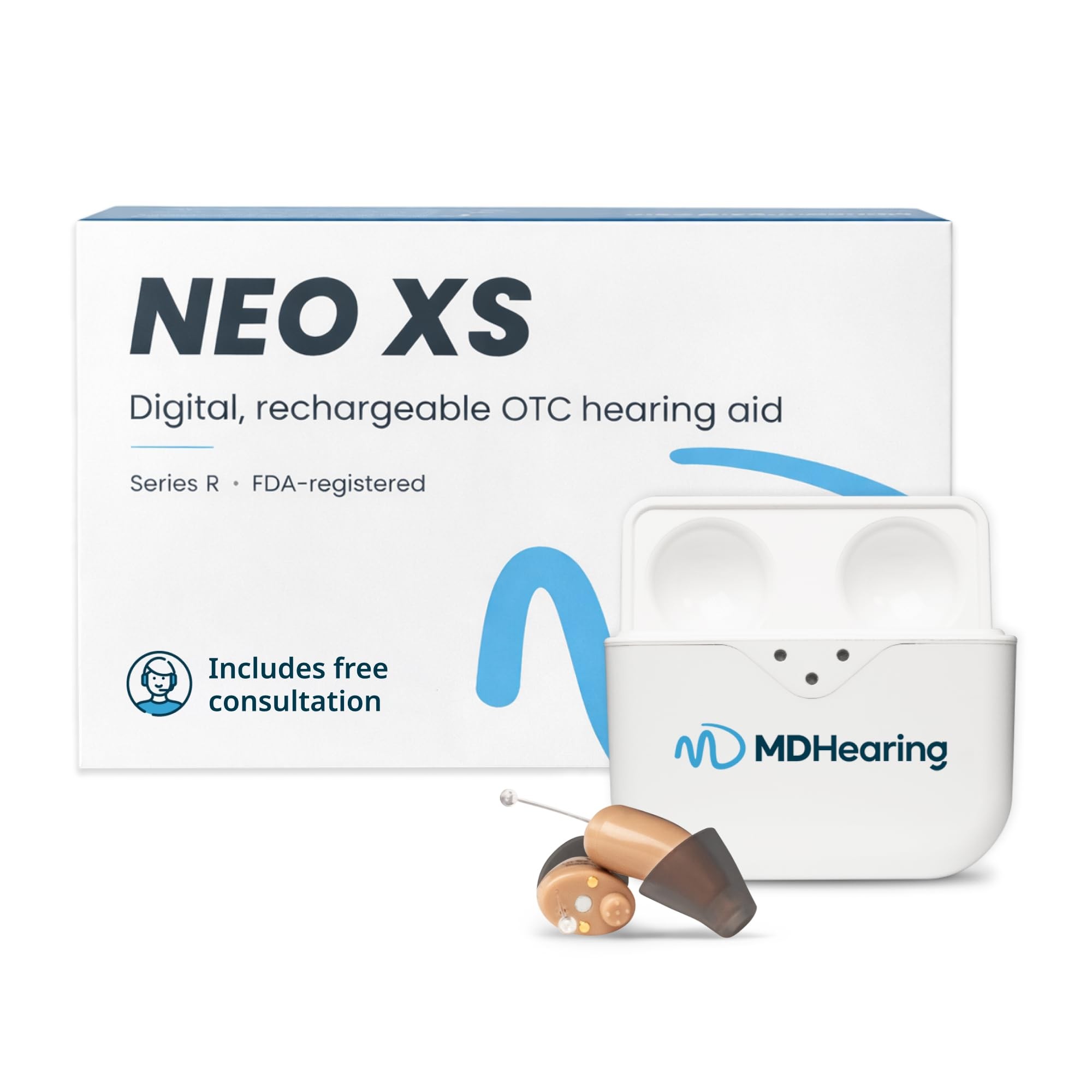 MDHearing NEO XS OTC In Ear Hearing Aids for Seniors – Doctor-Designed Completely-in-Canal Digital Hearing Aids – Fits Comfortably with Glasses – Noise Cancelling & Feedback Suppression